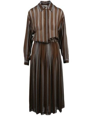 Crida Milano Lange Geplooide Voile Jurk - Bruin