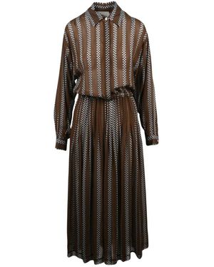 Crida Milano Lange Geplooide Voile Jurk - Bruin