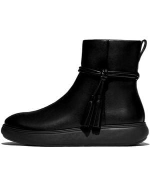 Fitflop Iq-Comff Leren Enkellaarsjes Met Kwastjes - Zwart