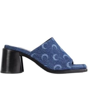 Marine Serre Moon Allover Print Denim Mules Mit Absatz - Blau