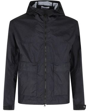 Stone Island Jassen ,Blauw ,Nylon Lichtgewicht Jas Met Capuchon