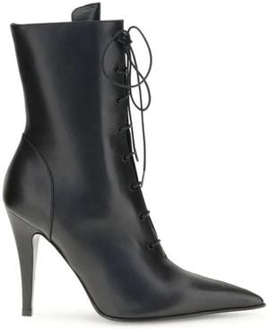 McQueen Lederstiefeletten Mit Geflochtenen Schnürsenkeln - Schwarz
