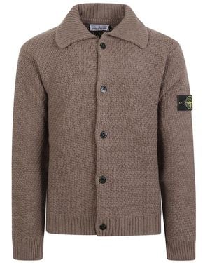 Stone Island Lammwoll-Cardigan Mit Korbmuster - Braun