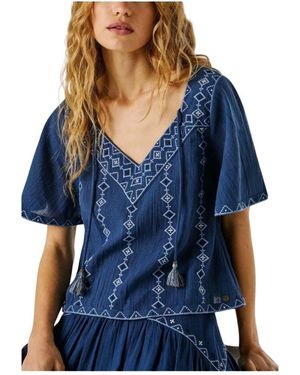 Pepe Jeans Geometric Embroidered Blouse - Blauw