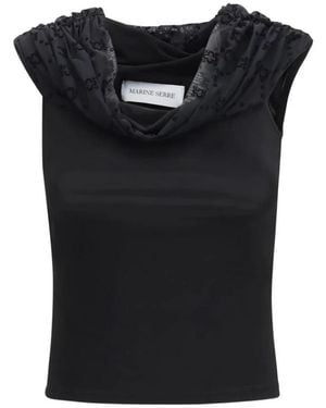 Marine Serre Tops ,Zwart ,Off Shoulder Draped Top