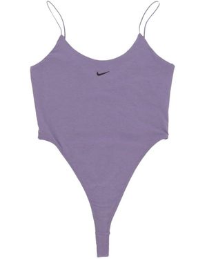Nike Fitness ,Paars ,Katoen Chill Knit Bodysuit Met Swoosh Logo