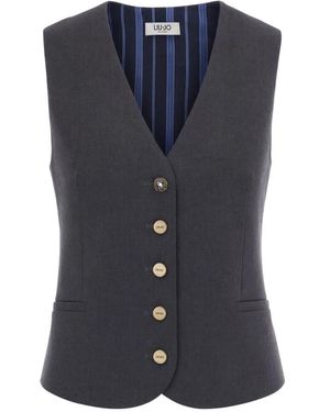 Liu Jo Jassen ,Grijs ,Leer Nauwsluitend V-Hals Gilet - Blauw