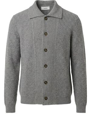 Lardini Truien & Vesten ,Grijs ,Wol Gebreide Cardigan Met Hemdskraag En Knopen