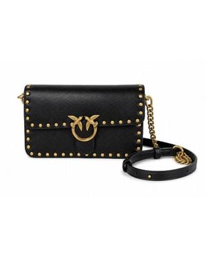 Pinko Tassen ,Zwart ,Katoen Love One Studded Crossbody Bag