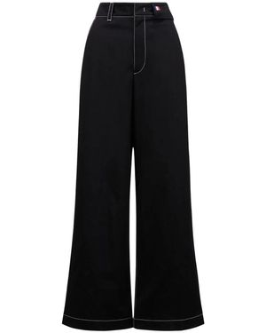 Moncler Pantalones De Talle Alto Y Pierna Ancha Con Pespuntes Contrastados, Mujer, Talla - Negro