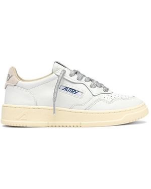 Autry Perforated Leather Trainers With Suede Accents - White
