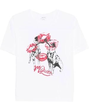 McQueen Dalmatiër Print Katoenen T-Shirt - Wit