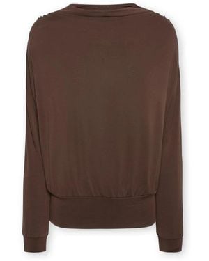 Elena Miro Hoodies & Sweatvesten ,Bruin ,Polyester Modal T-Shirt Met Boothals