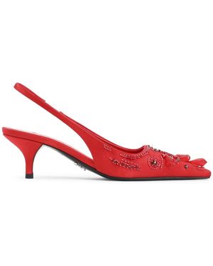 Prada Schoenen ,Rood ,Satijn Verfraaide Satin Slingback Pumps