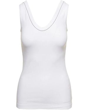 Brunello Cucinelli Weiße Baumwolltanktop Mit Monile-Detail