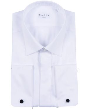 Xacus Camicia Collo Italiano Tinta Unita Tela - Weiß