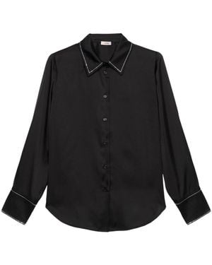 Oltre Overhemden ,Zwart ,Satijn Satijnen Shirt Met Kettingdetails