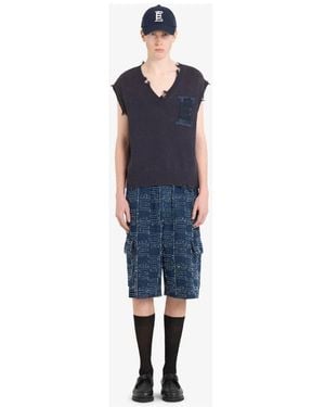 Etudes Studio Kurzarm V-Ausschnitt Top - Blau