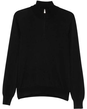 Tagliatore Truien & Vesten ,Zwart ,Wol Half-Zip Turtleneck Trui
