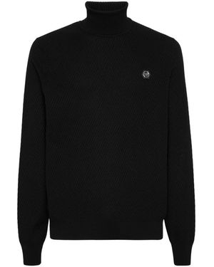 Philipp Plein Gestrickter Rollkragenpullover Wollseide-Mischung - Schwarz