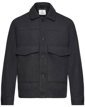 Jack & Jones Dunkelgrauer Wollmantel Mit Fronttaschen - Blau