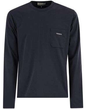 Premiata Tops ,Blauw ,Katoen T-Shirt Met Lange Mouwen En Zak