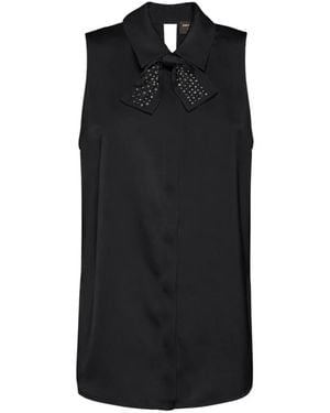 SIMONA CORSELLINI Tops ,Zwart ,Polyester Mouwloze Top Met Geborduurde Vlinderdas En Open Rug