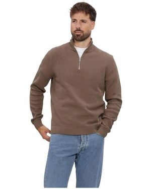 SELECTED Hoodies & Sweatvesten ,Bruin ,Katoen Slhdane Ls Knit Structure Half Zip