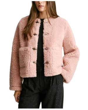 Pepe Jeans Cropped Jas Met Pels Effect - Roze