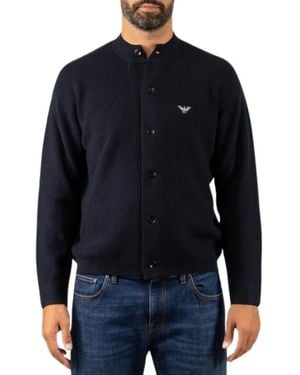 Emporio Armani Truien & Vesten ,Blauw ,Katoen Trui Met Lange Mouwen Van Wol En Katoen