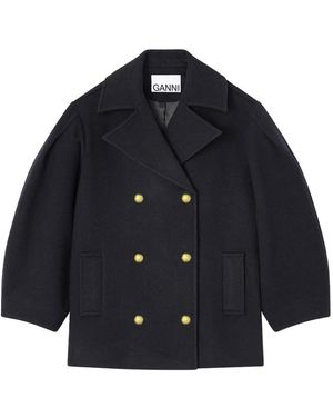 Ganni Jassen ,Blauw ,Wol Peacoat Wollen Midi Jas