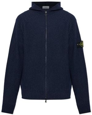 Stone Island Cashmere Hooded Cardigan - Blauw