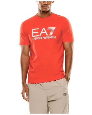 EA7 Kurzarm-Rundhals-T-Shirt Aus Baumwolle - Rot