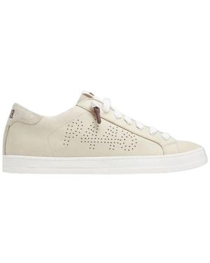 P448 Roomkleurige Suède Sneakers Met Wijnaccenten - Wit