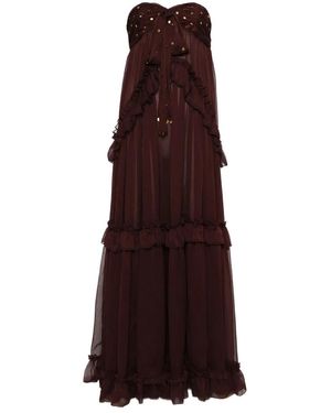 Siedres Bruine Paillet Strapless A-Lijn Jurk - Paars