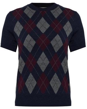 Tory Burch Merino Wol Argyle Trui - Blauw
