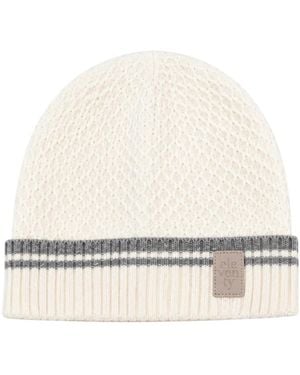 Eleventy Accessoires ,Wit ,Set Muts En Sjaal Met Logo - Naturel