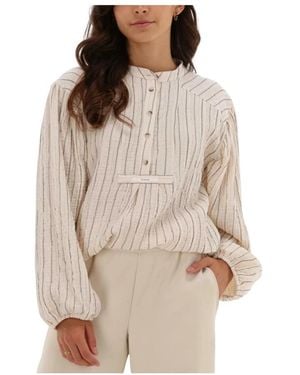10Days Oversized Lurex Shirt Blouse - Naturel