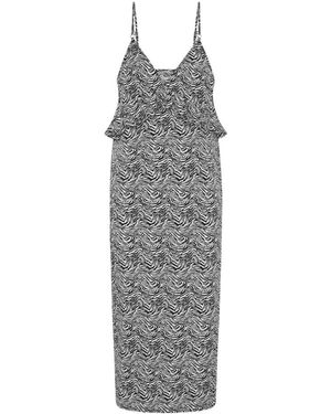 One Teaspoon Kleedjes ,Zwart ,Zebra Print Midi Jurk Met Split - Grijs