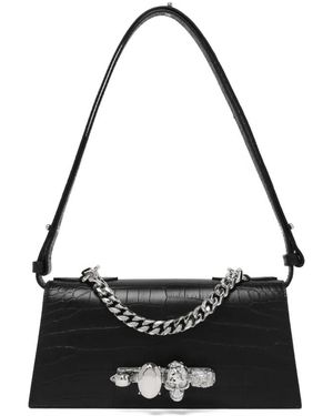 McQueen Tassen ,Zwart ,Leer Leren Schoudertas Met Zilveren Ketting