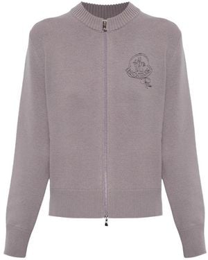 Moncler Truien & Vesten ,Paars ,Wol Wollemantel Met Geborduurd Logo