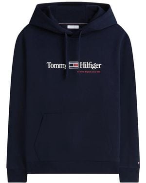 Tommy Hilfiger Hoodies & Sweatvesten ,Blauw ,Katoen Logo Fleece Drawstring Hoody