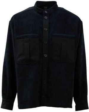 High Overhemden ,Zwart ,Oversized Zwart Shirt Met Militaire Stijl Zakken - Blauw
