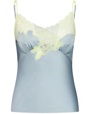 Vaillant Signature Satin Asymmetric Lace Tank Top - Blau