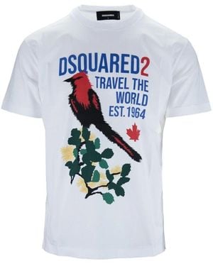 DSquared² Grafikdruck baumwoll t-shirt - Weiß