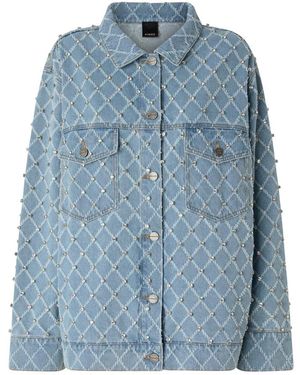 Pinko Jassen ,Blauw ,Denim Denimjas Met Diamant- En Strassmotief