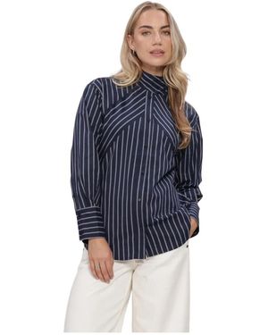 co'couture Somocc Stripe Funnel Neck Shirt - Blauw