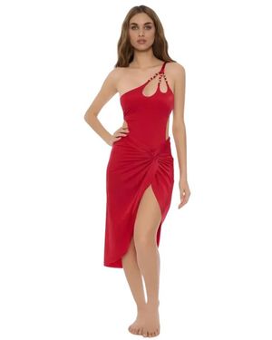 Miss Bikini Midi-Rock Aus Mikrofaser Mit Knoten - Rot