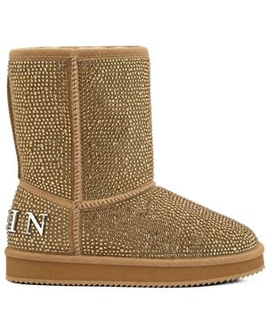 Philipp Plein Nep Suede Winterlaarzen Strass - Bruin