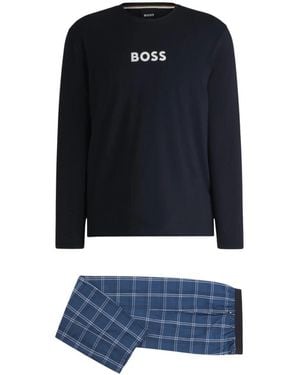 HUGO Blaues Baumwoll-Pyjamaset - Schwarz